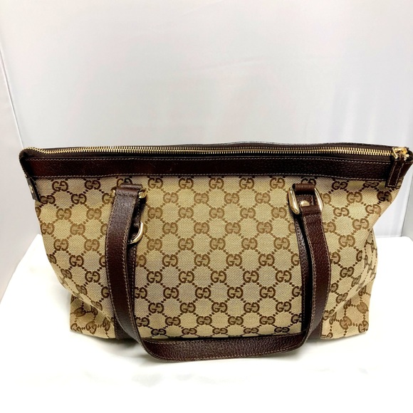 GUCCI Tote Bag 141470 GG Canvas Pattern Leather Brown Gold Hardware Made in Ital - Picture 2 of 9